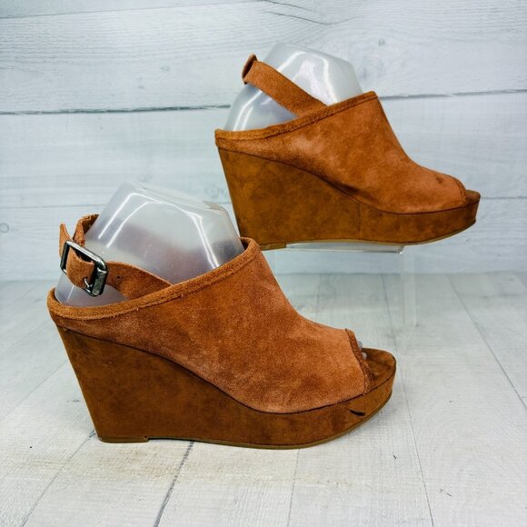 Lucky Brand Suede Slingback Wedge Sandal 7.5 Brown Peep Toe - See Wear/Read Desp - Picture 8 of 16